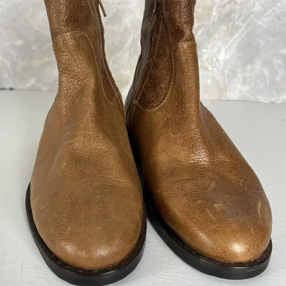 Fred De La Bretoniere Ankle Boots Womens 39 Brown Leather Inside Zip Almond Toe